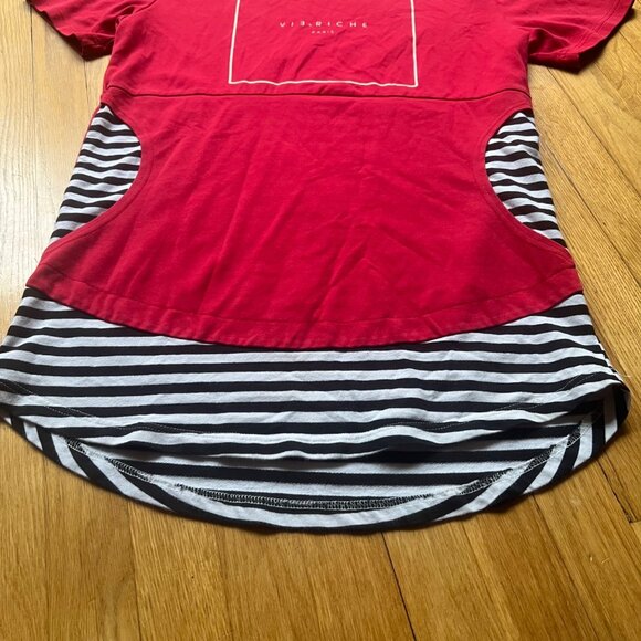 Vie Riche Paris Size S Red with Black & White Stripes Pocket Streetwear T-Shirt - Picture 3 of 13